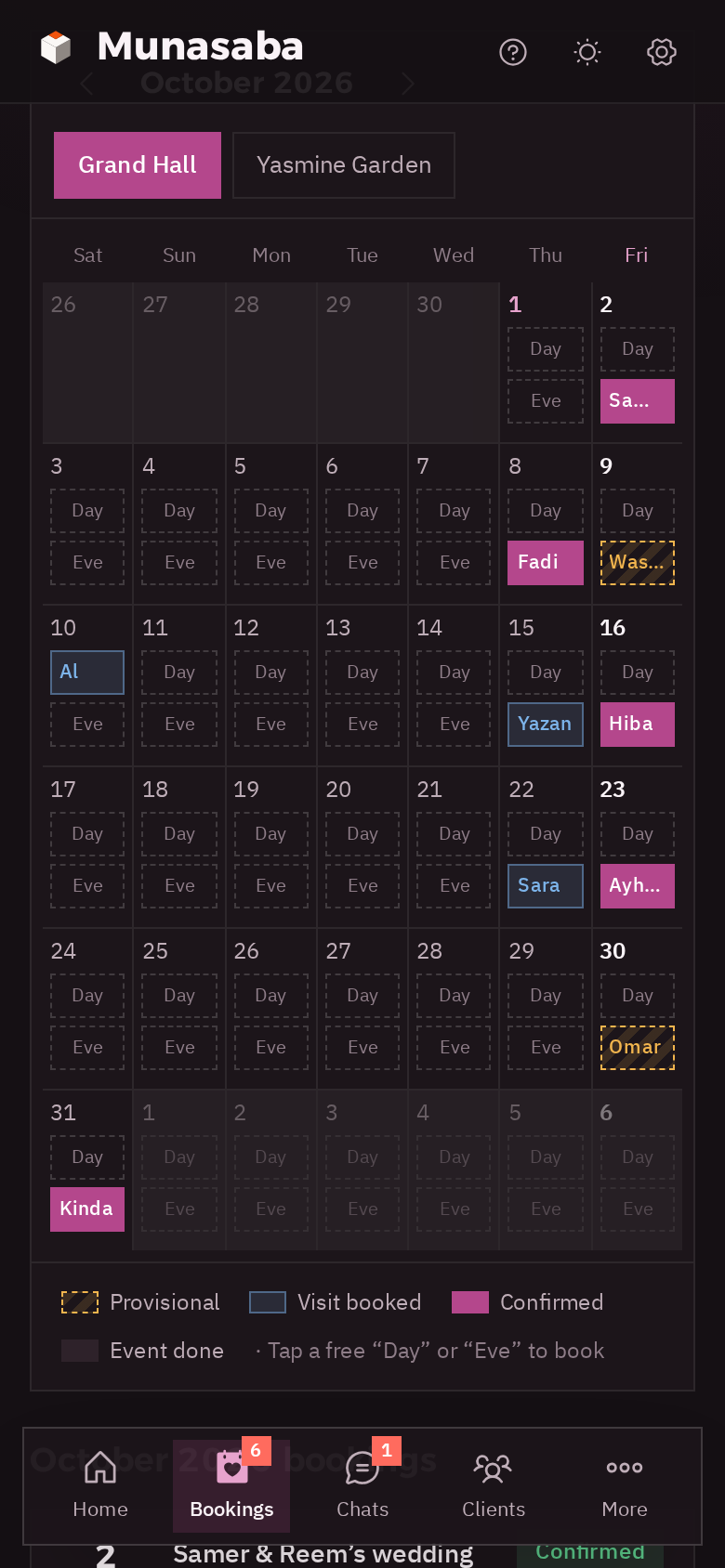 The month on a phone in dark mode